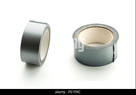 Two rolls of silver adhesive tape on white background Stock Photo