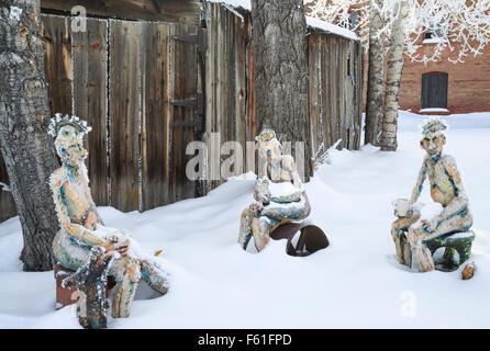 gearhead sculputures in the snow at the archie bray foundation in helena, montana Stock Photo