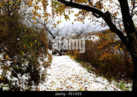 Beijing, Beijing, CHN, China. 10th Nov, 2015. Beijing, CHINA - November 6 2015: (EDITORIAL USE ONLY. CHINA OUT) First snow covered Yan Mountain. © SIPA Asia/ZUMA Wire/Alamy Live News Stock Photo