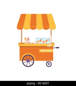 Flat Icon Cart of Hot Dog Isolated on White Background Stock Vector