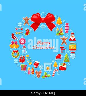 Christmas Wreath Assembled from Traditional Objects Stock Vector