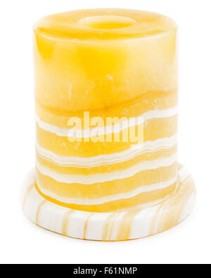 Candlestick made of natural stone honey onyx isolated on white background. Stock Photo