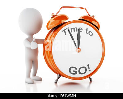 3d image. White people with alarm clock. Time to go. Business concept on white background Stock Photo