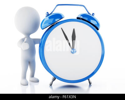 3d renderer image. White people with alarm clock. Isolted white background Stock Photo