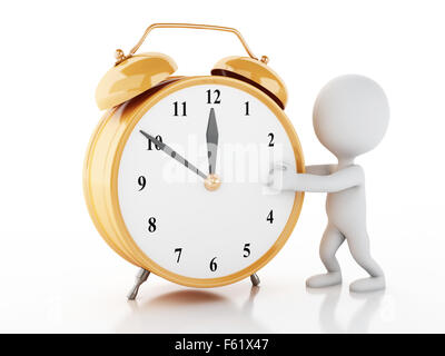 3d renderer image. White people with alarm clock. Isolated white background Stock Photo