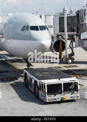 Qatar Airways plane in Doha International Airport Stock Photo