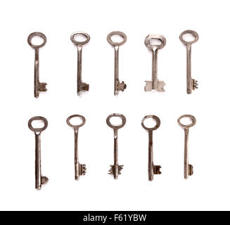 Set of old keys on white backgroung Stock Photo