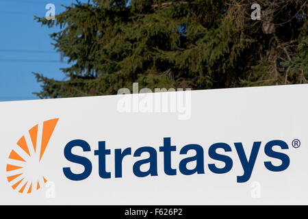 A logo sign outside of the headquarters of Stratasys Ltd., in Eden Prairie, Minnesota on October 24, 2015. Stock Photo