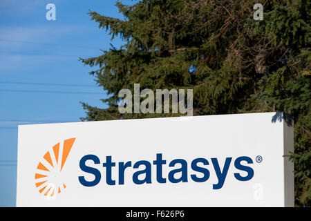 A logo sign outside of the headquarters of Stratasys Ltd., in Eden Prairie, Minnesota on October 24, 2015. Stock Photo