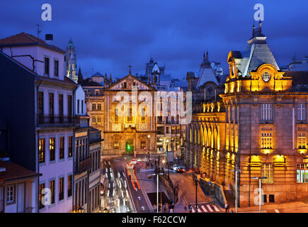 The Sao Bento train station & the Igreja ('church') dos Congregados (in the background), Porto, Portugal. Stock Photo