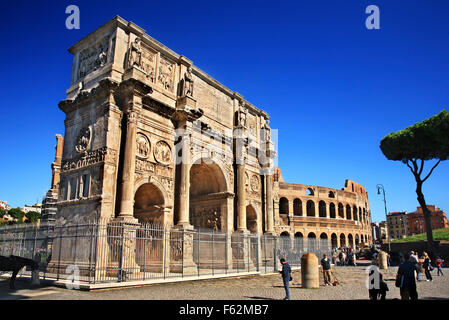 The Arch of Constantine and the Colosseum (Flavian Amphitheater), in the background, Rome, Italy Stock Photo