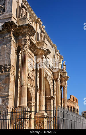 The Arch of Constantine and the Colosseum, in the background, Rome, Italy Stock Photo