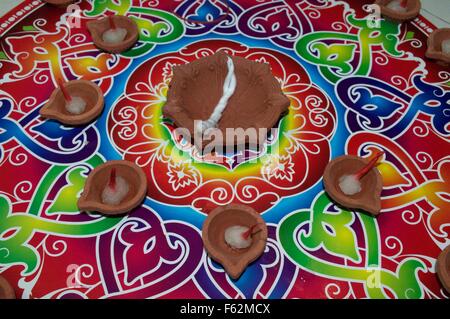 Indina rangoli with diyas and deepavali Stock Photo