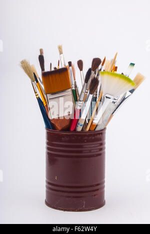 Brushes on the tin can Stock Photo