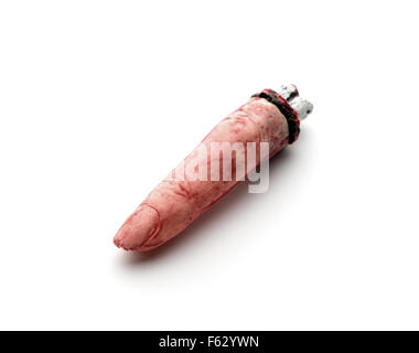 Artificial human bloody finger isolated on white background Stock Photo