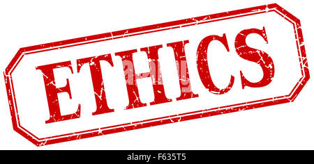 ethics square red grunge vintage isolated label Stock Photo