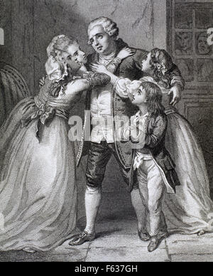 Louis XVI (1754-1793), King of France (1774-1792), says goodbye to his family to be executed, 1793. Stock Photo