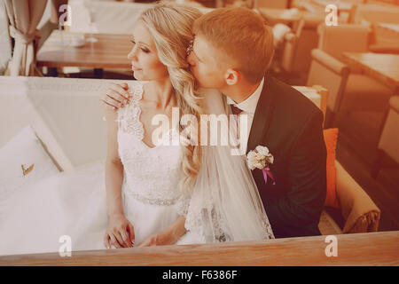 couple sitting in a cafe Stock Photo