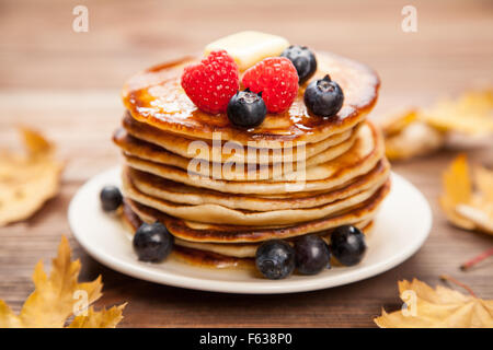 High pile of delicious pancakes Stock Photo