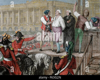 French Revolution. Execution of King Louis XVI (1754-1793) on January 21, 1793. Paris. Colored engraving. Stock Photo