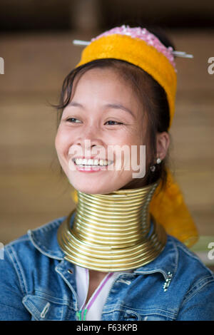 Woman from the Padaung long neck hill tribe with colourful dress