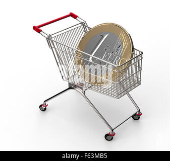 shopping trolley with euro coin isolated on white back ground Stock Photo