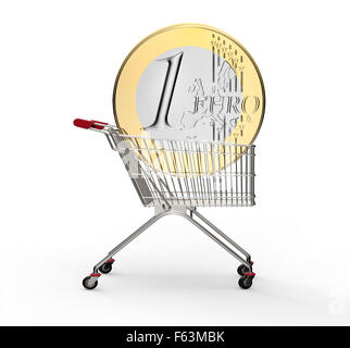 shopping trolley with euro coin isolated on white back ground Stock Photo