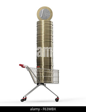 shopping trolley with euro coin isolated on white back ground Stock Photo