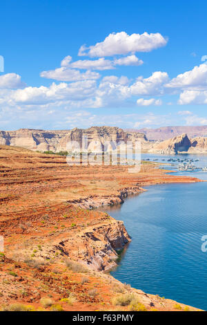 Powell Lake and marina in Glen Canyon National Recreation Area, USA. Stock Photo