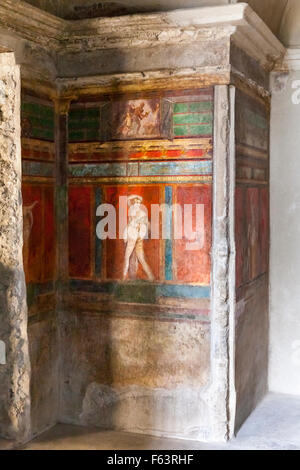 Fresco wall mural and decorative elements on a wall at Villa dei Misteri, Villa of the Mysteries, Pompeii, Italy Stock Photo