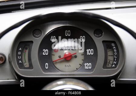 Seat 800, made in Spain under Fiat license. Tachograph. Speedometer. Stock Photo