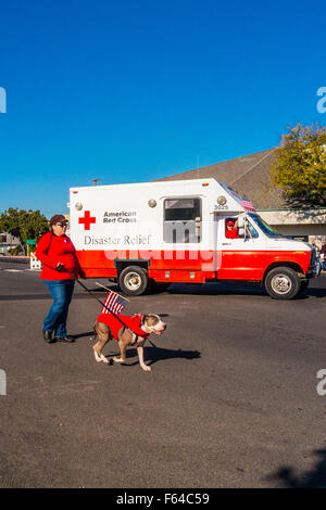 Modesto, California, USA. 11th Nov, 2015. A Red Cross truck and Dog in the Modesto California Veterans Day Parade Credit:  John Crowe/Alamy Live News Stock Photo