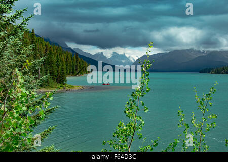 On the Maligne Lake at Jasper National Park Stock Photo
