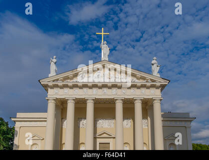 The Roman Catholic Vilnius Cathedral , Lithuania, with statues of Saint Casimir, Saint Stanislaus and Saint Helena Stock Photo