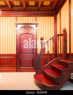 Modern nice staircase made from nice brown wood Stock Photo
