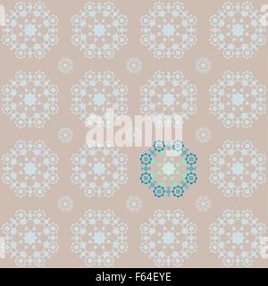 Retro snowflake style seamless wallpaper in brown and blue tones with a stand out section Stock Vector