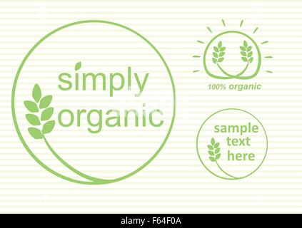 Simply organic vector label, logo or sticker for products in green - 3 varieties Stock Vector