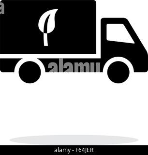 Truck with eco simple icon on white background. Stock Vector