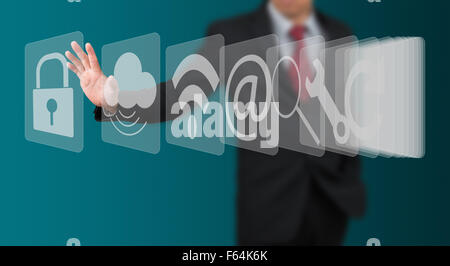 man select computer icon on touch screen panel Stock Photo