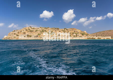Spinalonga, island in Crete, Greece, Europe. Sightseeing in Crete, the last leprosarium. View from boat. Stock Photo