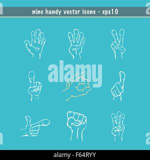 Hands drawn in sketch style with nine different expressions in vector Stock Vector