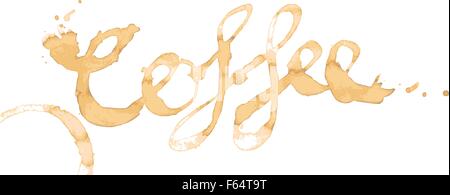 Coffee written as a word in coffee stains isolated on white in vector Stock Vector