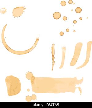 Set of coffee stains, drips and marks isolated on white in vector Stock Vector