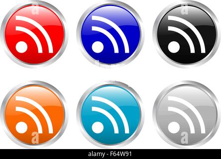 Glossy buttons with RSS symbol on a white background. Vector illustration. Stock Vector