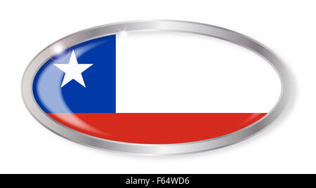 Oval silver button with the Chile flag isolated on a white background Stock Photo