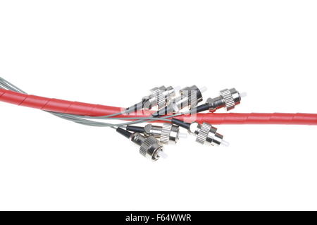 Telecommunication fiber optical patch cords fc isolated on white background Stock Photo