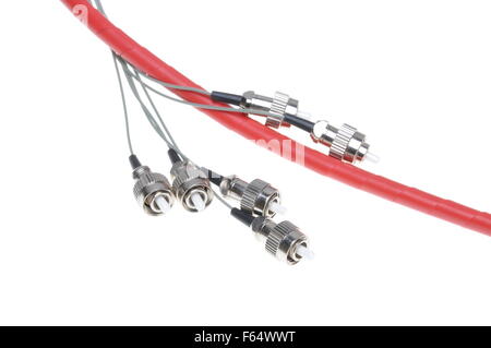 Telecommunication fiber optical patch cords fc isolated on white background Stock Photo