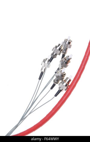 Telecommunication fiber optical patch cords fc isolated on white background Stock Photo