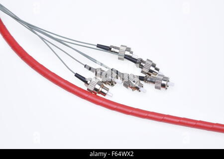 Telecommunication fiber optical patch cords fc isolated on white background Stock Photo