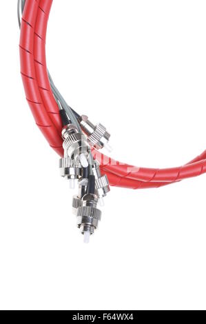 Telecommunication fiber optical patch cords fc isolated on white background Stock Photo